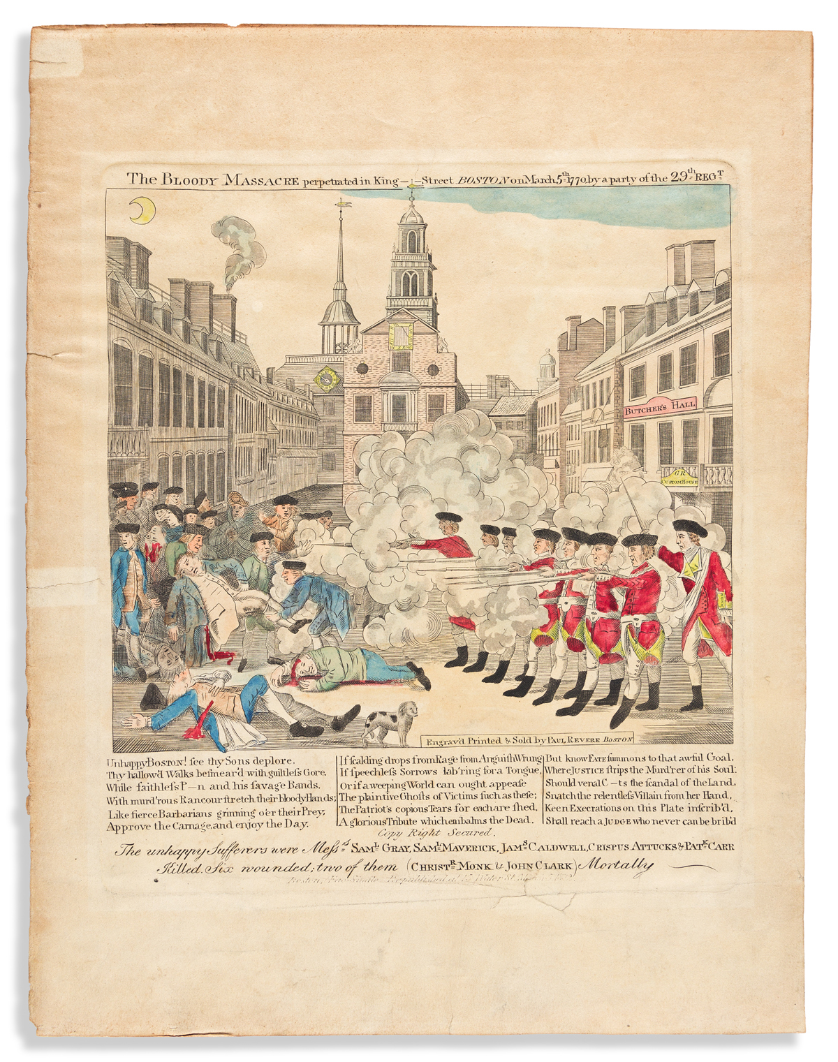 (REVOLUTION--PRELUDE.) [Stratton], engraver; after Revere. The Bloody Massacre Perpetrated in King-Street, Boston.
